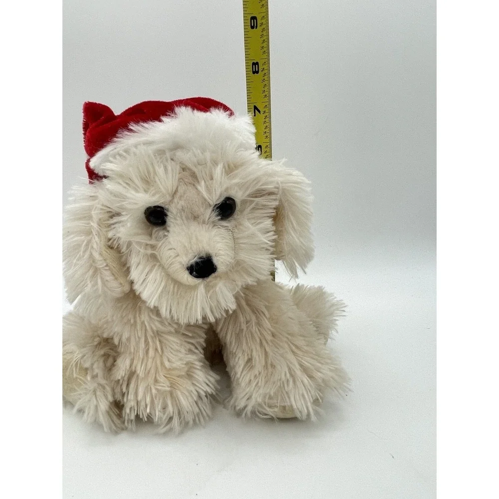 Dan Dee Collectors Choice Plush‎ Shaggy Beige/Tan Maltese Dog w/ Christmas Hat